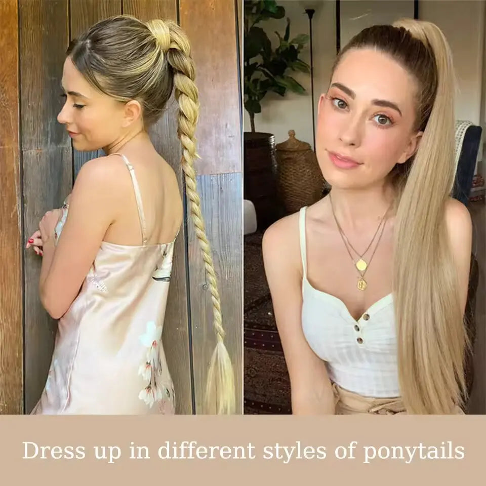 24 Inch Long Straight Wrap Around Ponytail Hair Extension for Women