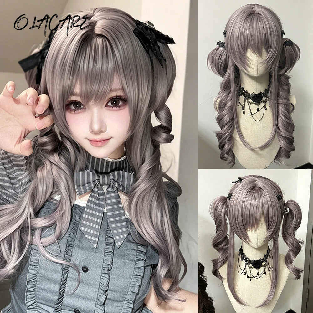 Long Curly Wavy Lolita Cosplay Wig with Ponytails for Halloween Events - 1
