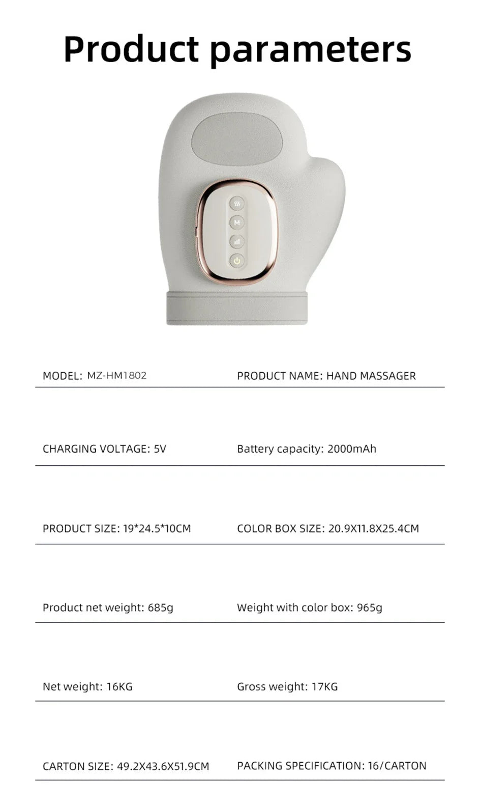 Electric Hand Massager with Heat for Palm and Wrist Pain Relief