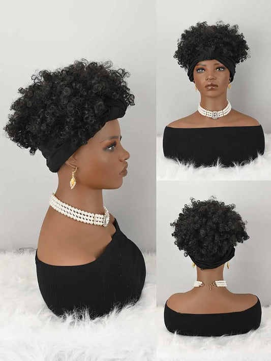 Short Afro Kinky Curly Headband Wig for Women