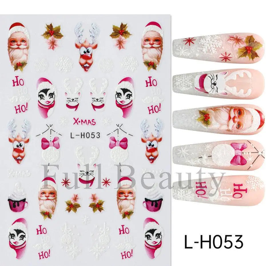 Festive 3D Christmas Nail Art Stickers for Holiday Manicure Decorations - 36