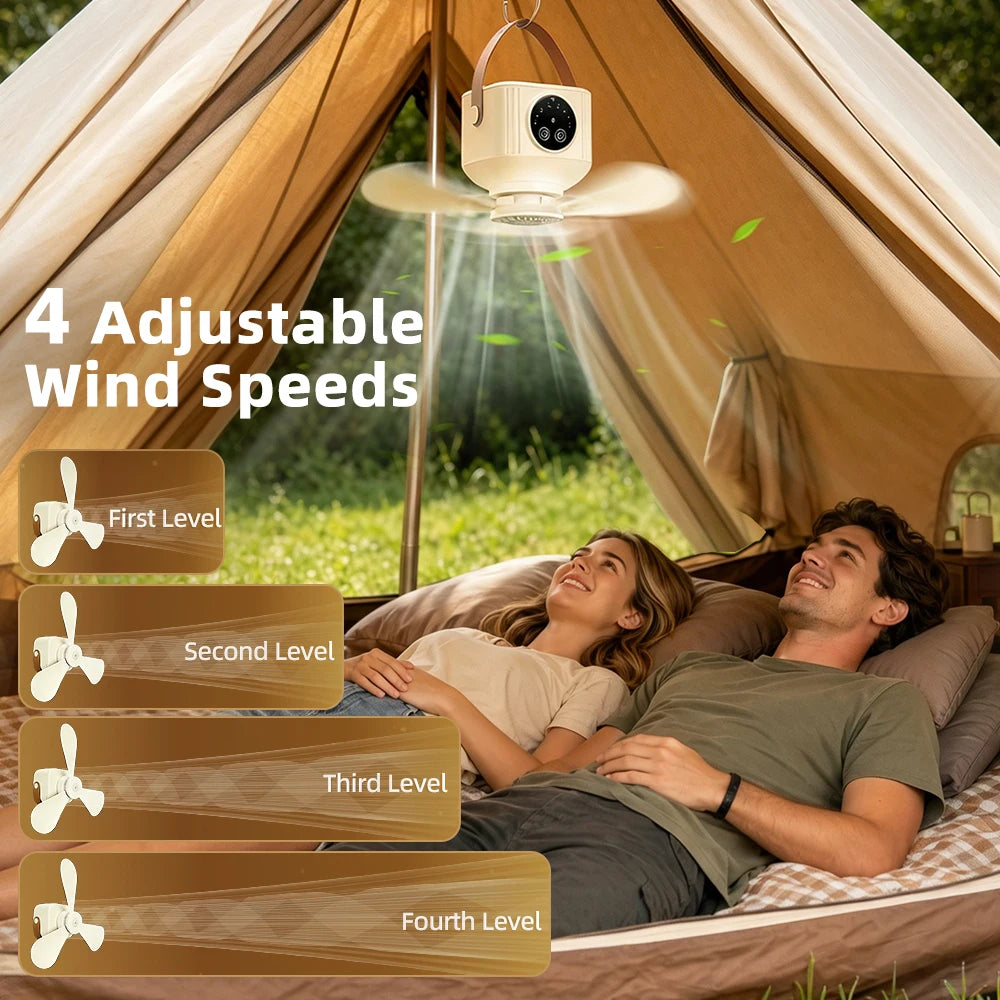 Portable Rechargeable Ceiling Fan with LED Light and Remote Control