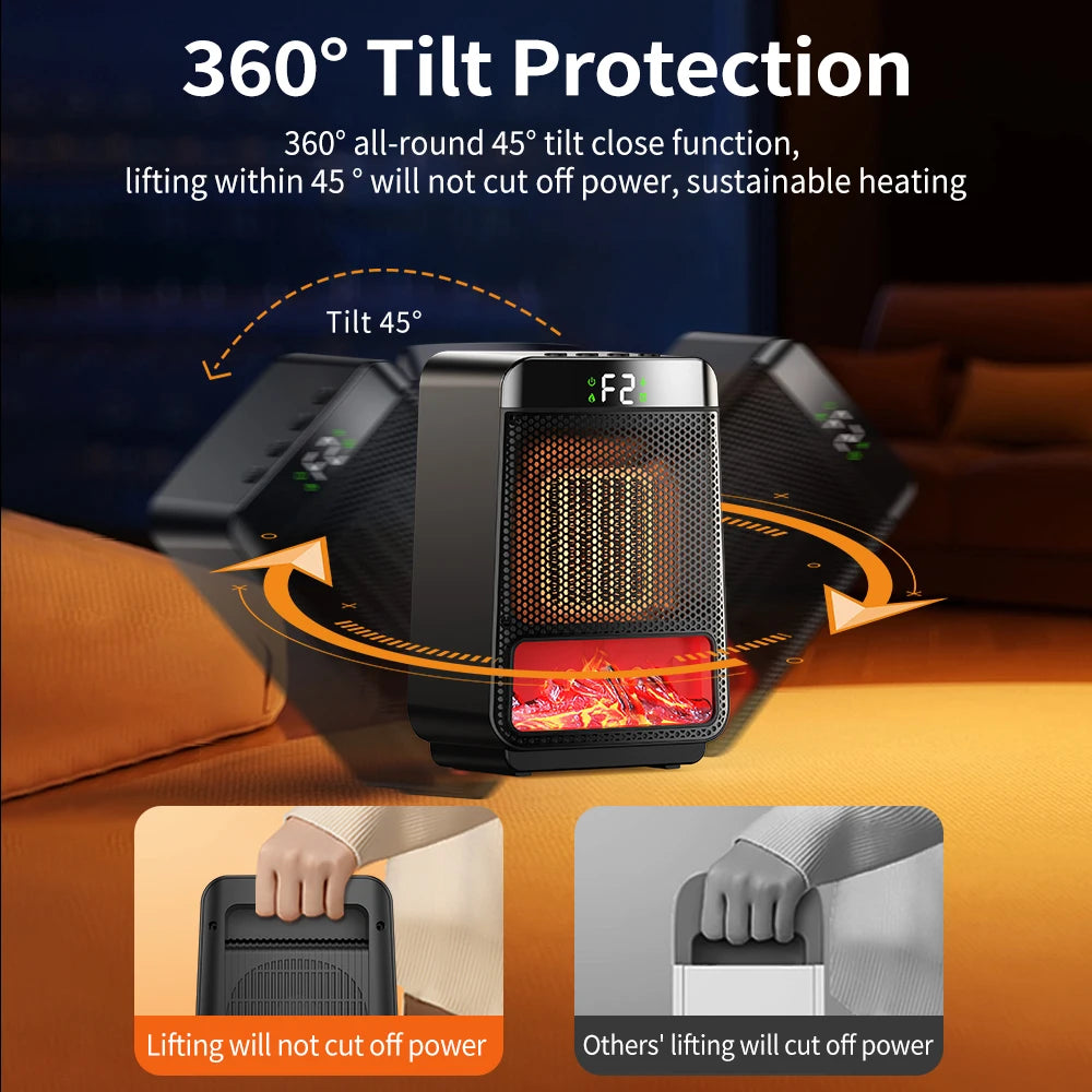 Portable Electric Space Heater with Ambient Flame Light and Timer - 18