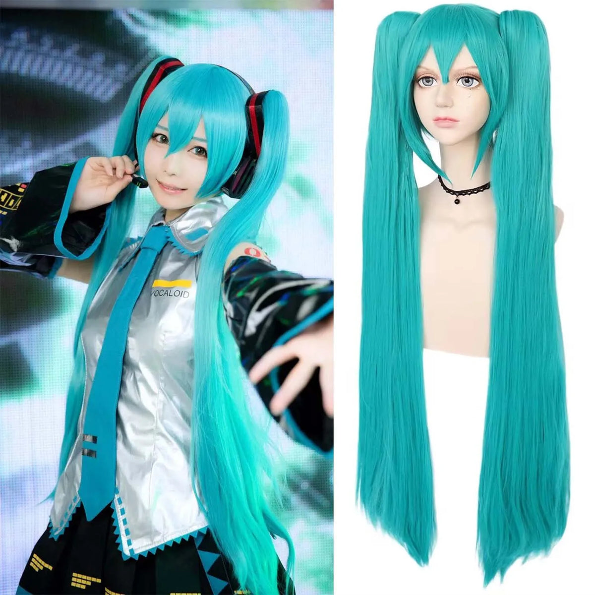 Long Green Double Ponytail Cosplay Wig for Anime Character Costumes