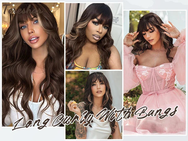 Long Wavy Synthetic Wig with Bangs for Daily Use and Parties - 11
