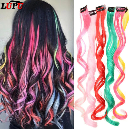 Colorful Clip-In Synthetic Wavy Hair Extensions