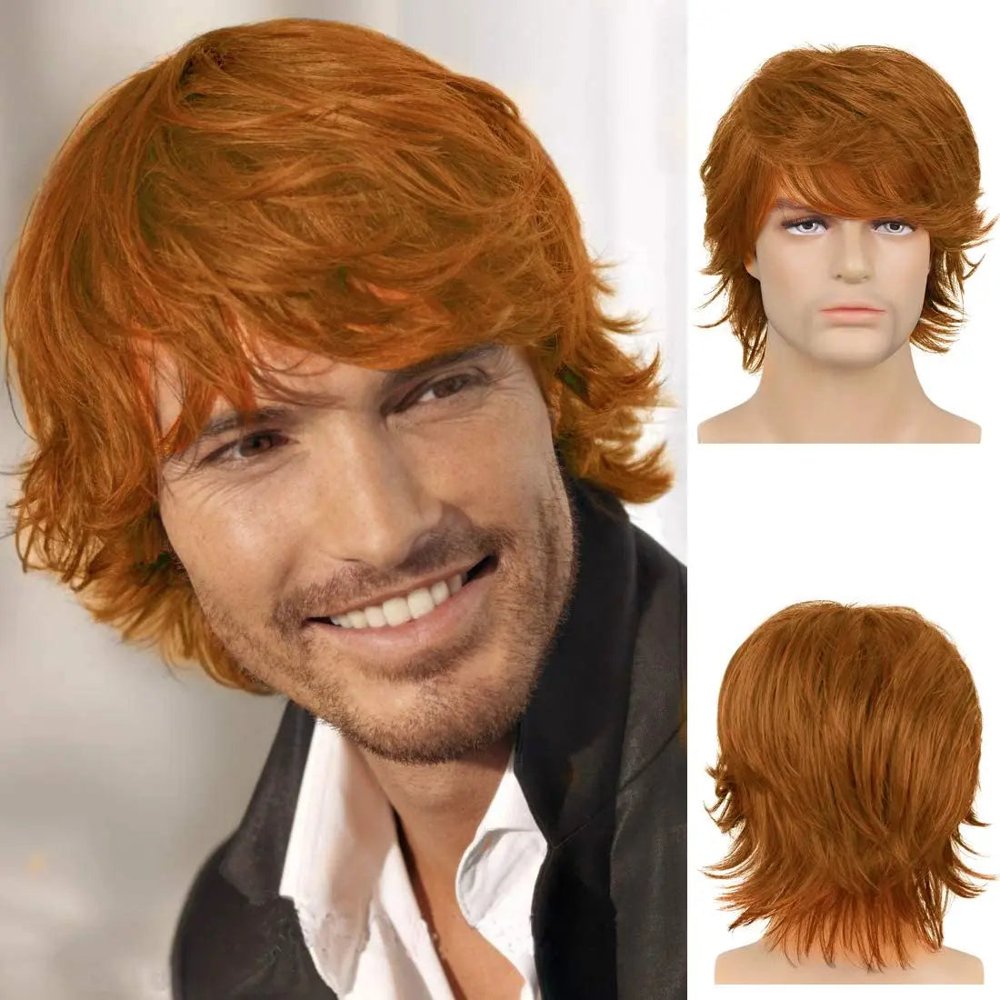 Short Layered Natural Curly Wig for Men - 7