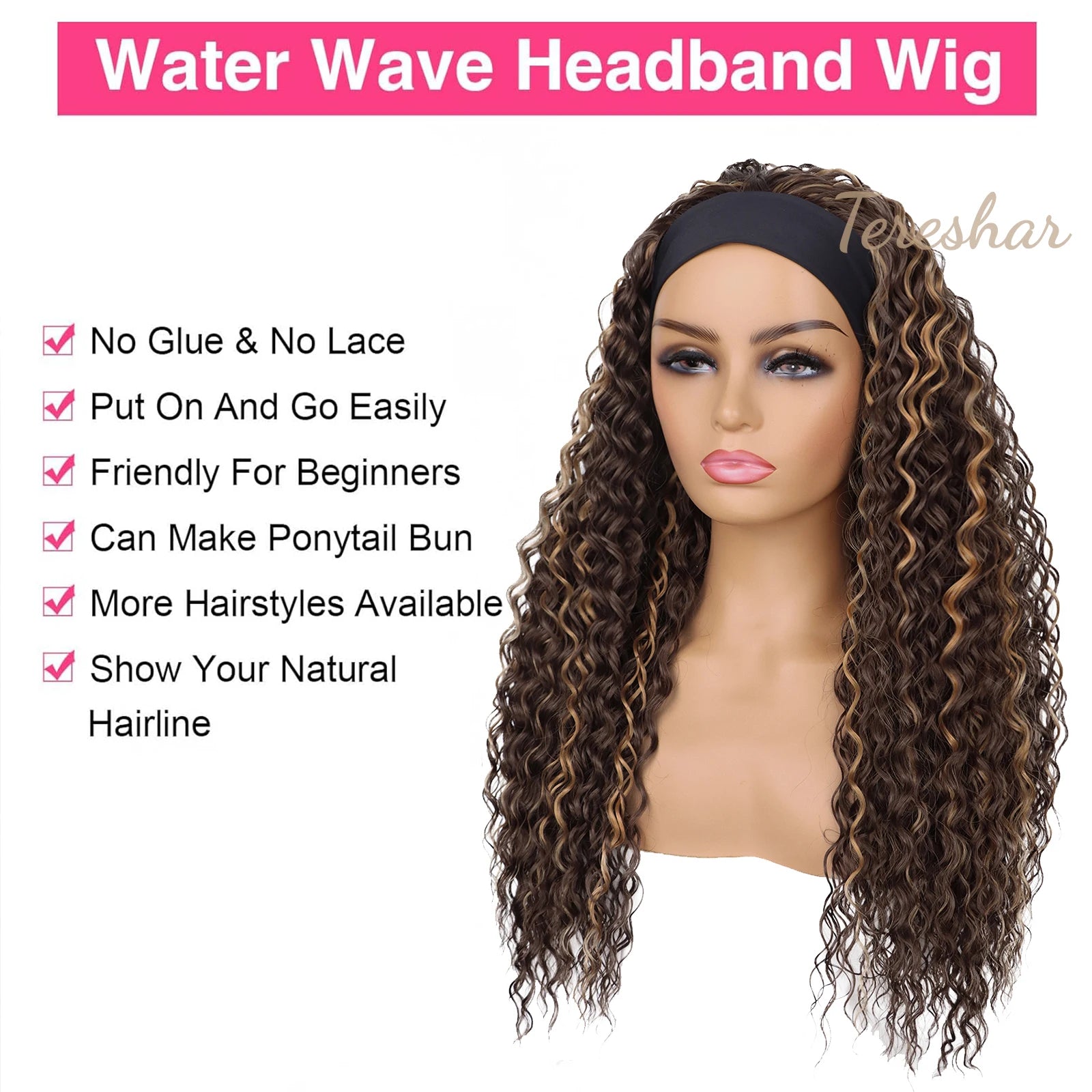 Water Wave Synthetic Headband Wig for Daily Use - 2