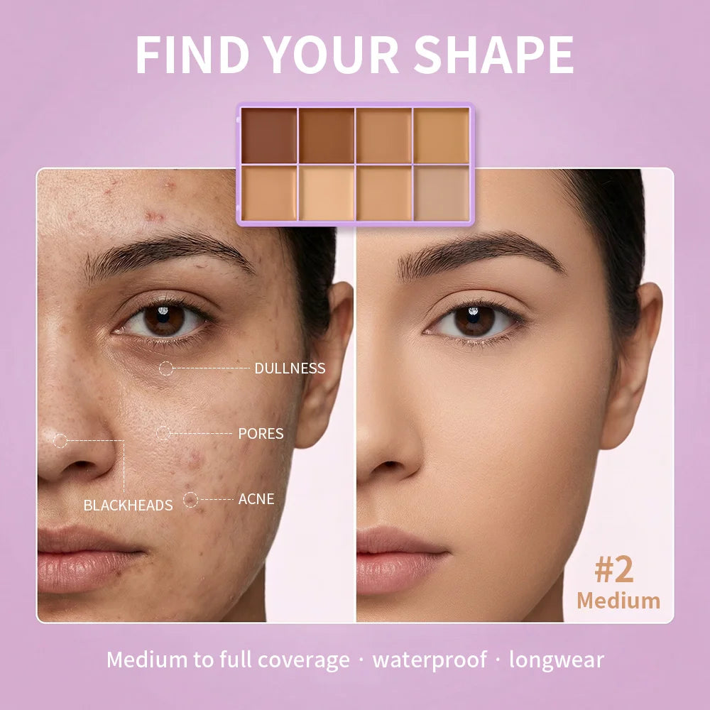 8-Shade Full Coverage Cream Concealer and Contour Palette - 5