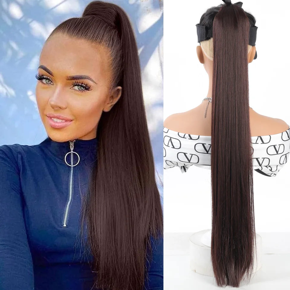32-Inch Long Straight Wrap Around Ponytail Hair Extension