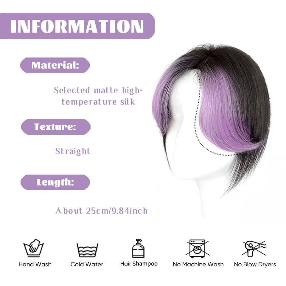 Clip-In Synthetic Hair Topper with Highlighted Middle Part Bangs - 4