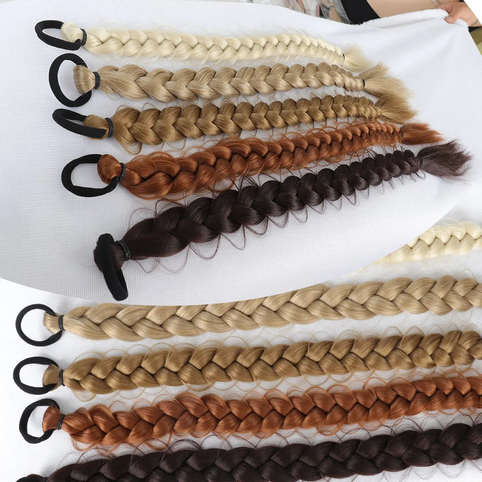 Long Synthetic Braided Ponytail Extension with Secure Rubber Band