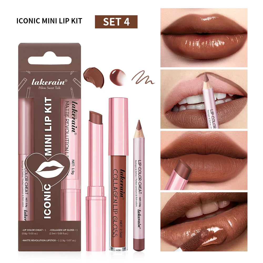 3-Piece Mini Lip Liner, Lipstick and Gloss Set for Perfect Pout - 21