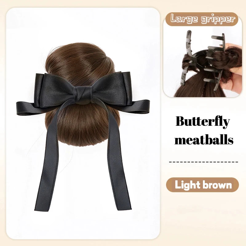 Messy Bun Hair Extension with Bow Claw Clip for Instant Volume