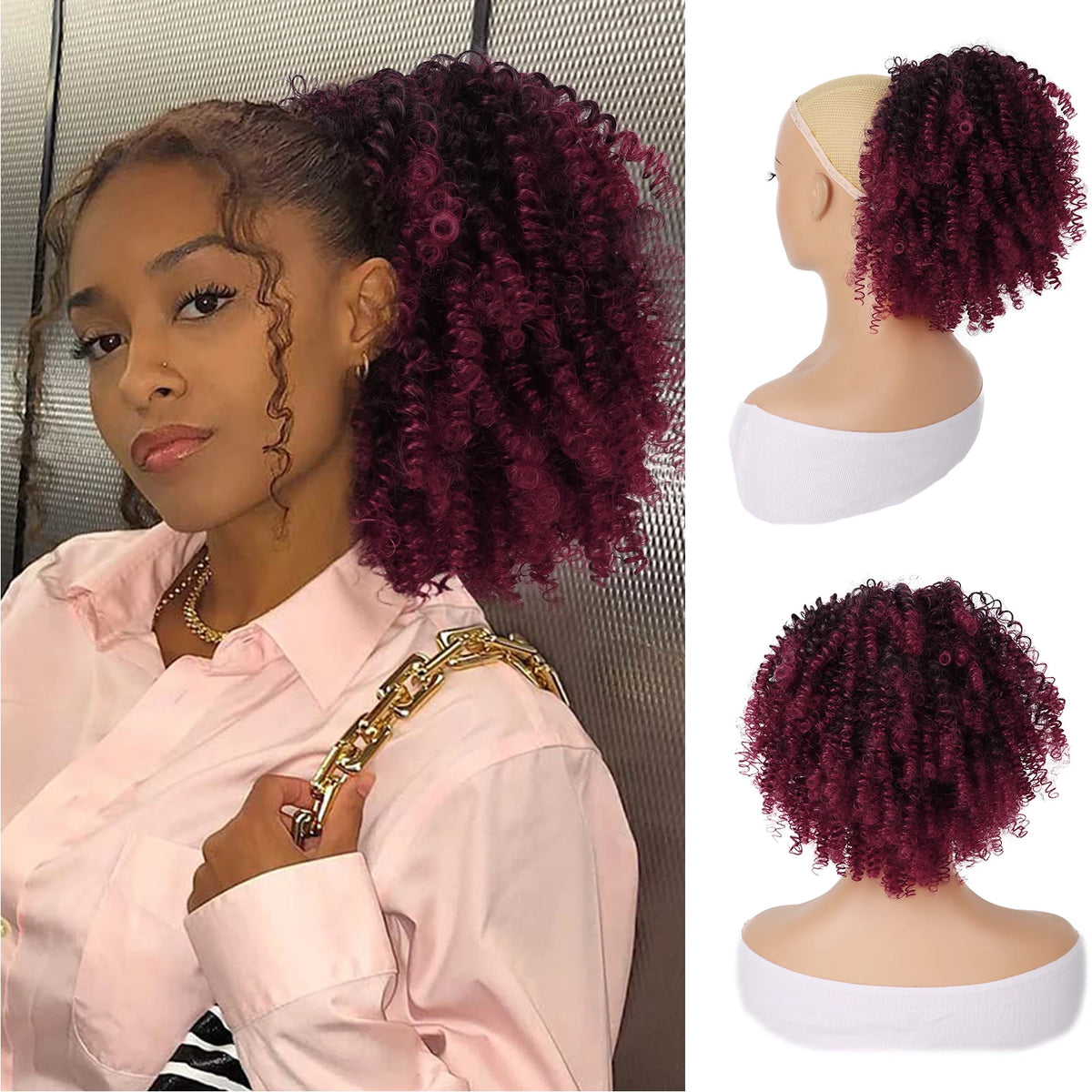 Short Kinky Curly Afro Ponytail Extension with Drawstring and Clips