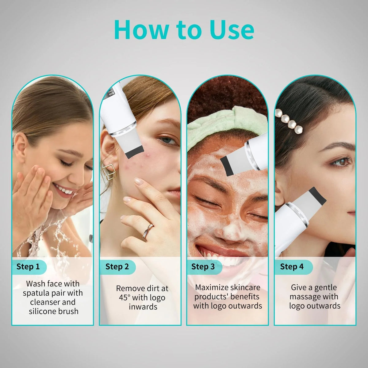 Ultrasonic Facial Skin Scrubber and Pore Cleansing Spatula Device