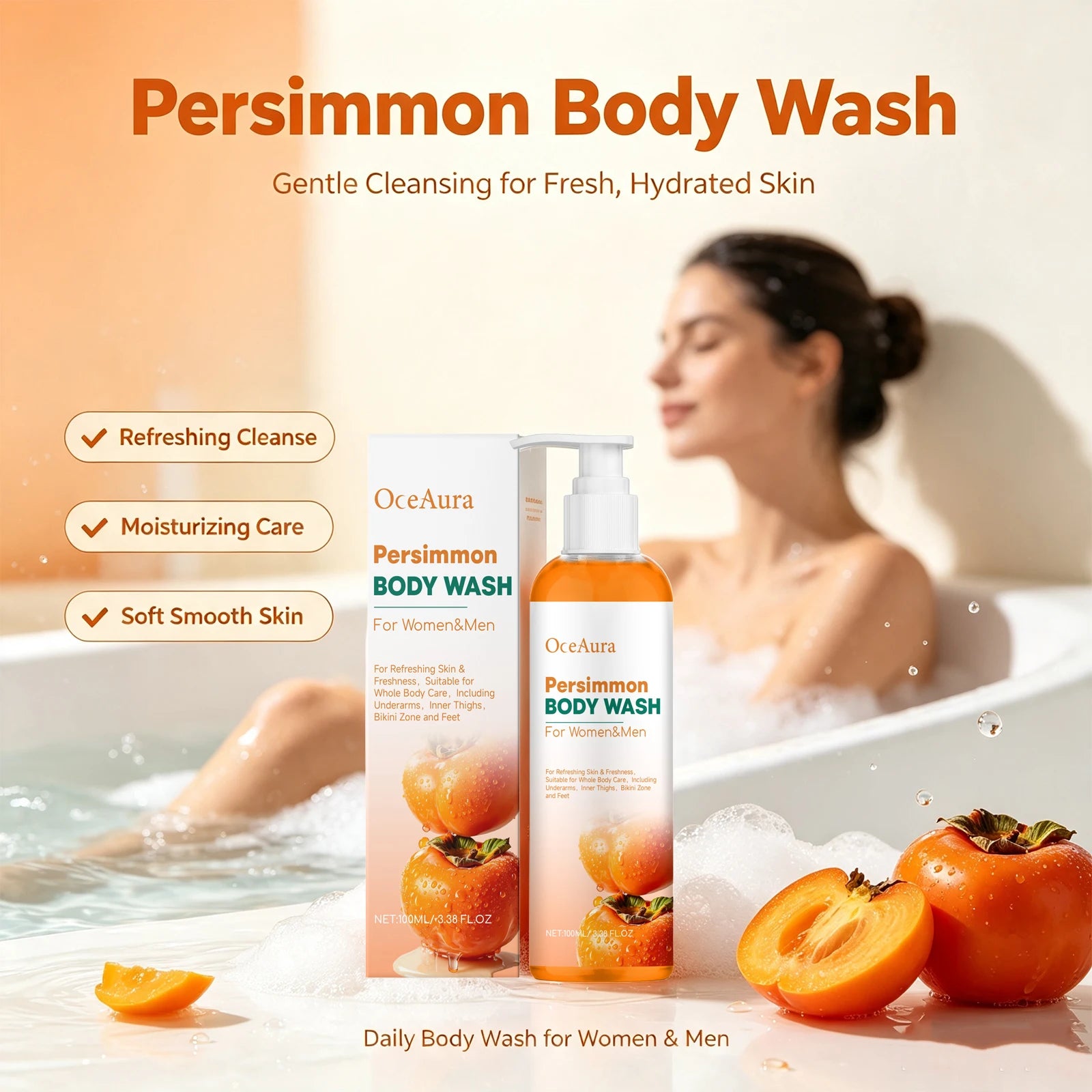 Persimmon Body Wash for Natural Odor Elimination and Skin Refreshment - 4