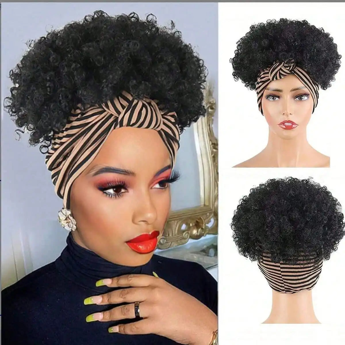 Short Afro Kinky Curly Headband Wig for Daily Styling - 6