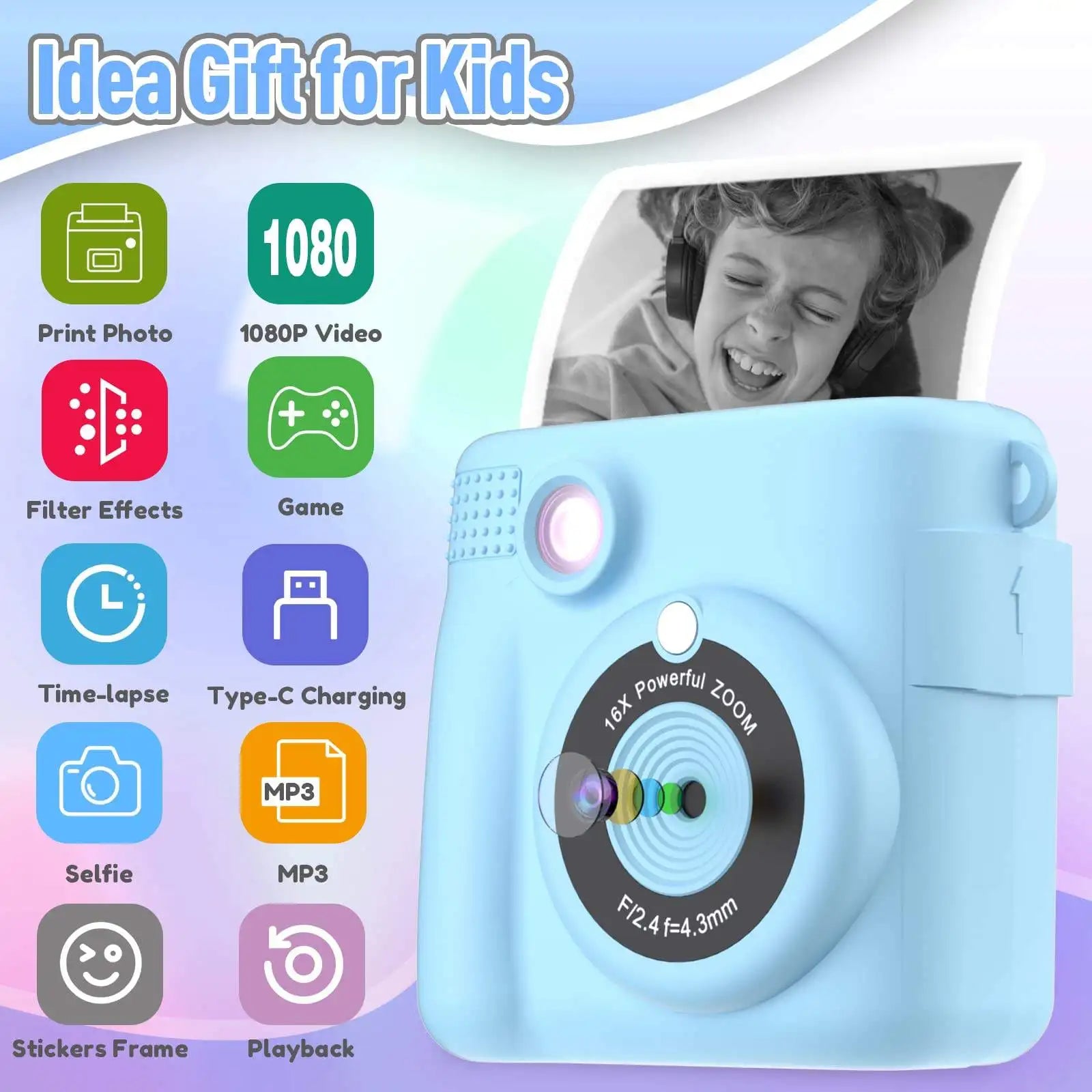 Instant Print Camera for Kids with Video Recording and Digital Zoom - 2