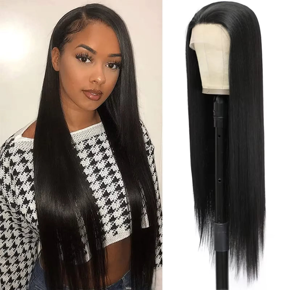 Long Straight Blue Lace Front Wig for Women with Natural Hairline