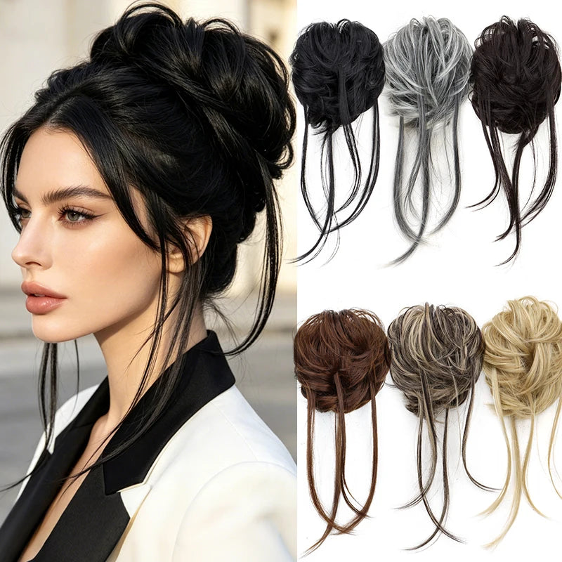 Messy Bun Hair Piece with Straight Tails for Instant Volumized Updos