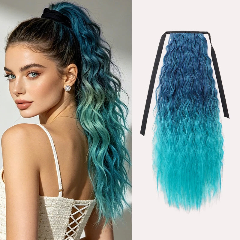 22-Inch Curly Rainbow Wrap-Around Ponytail Hair Extension - 13