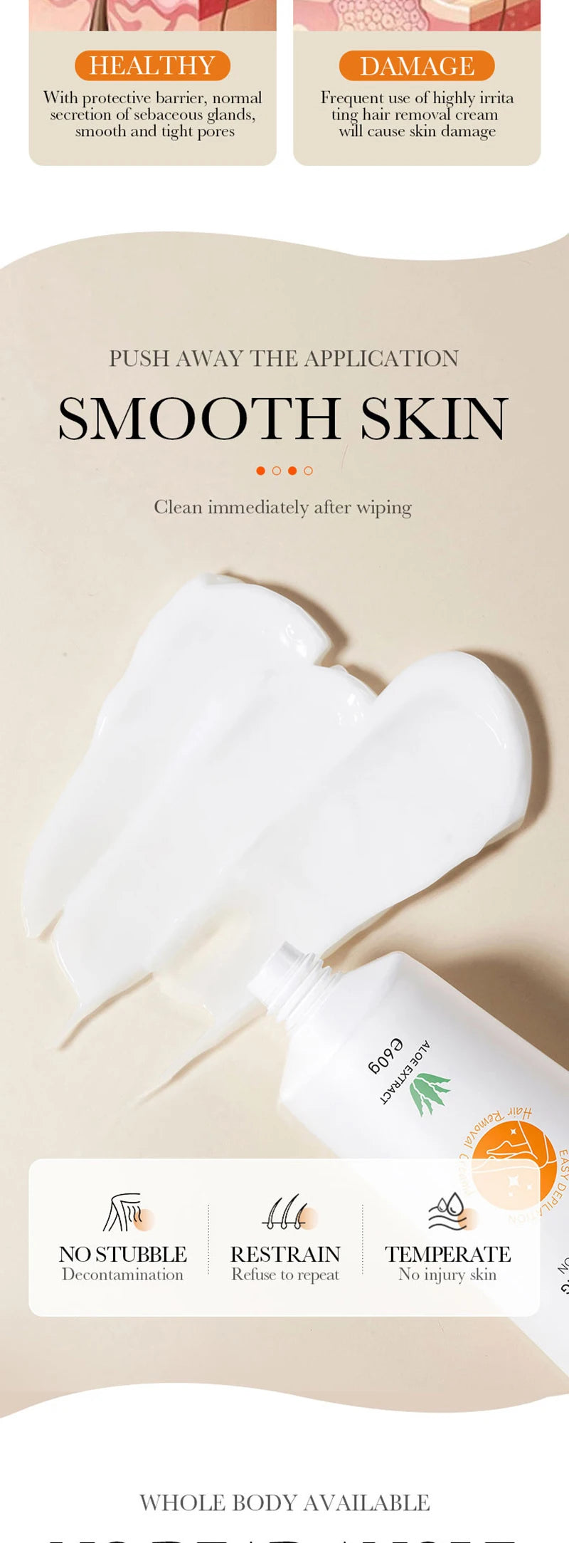 Pain-Free Aloe Vera Hair Removal Cream for Sensitive Skin - 8