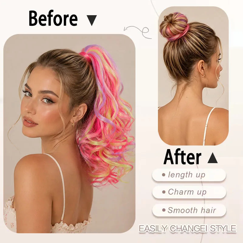 14-Inch Wavy Colorful Ponytail Claw Clip Hair Extension