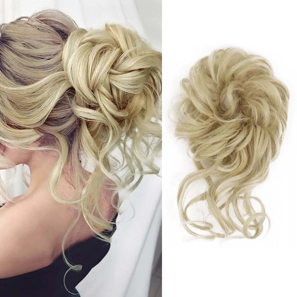Messy Wavy Hair Bun Scrunchie for Quick Updo Hairstyles