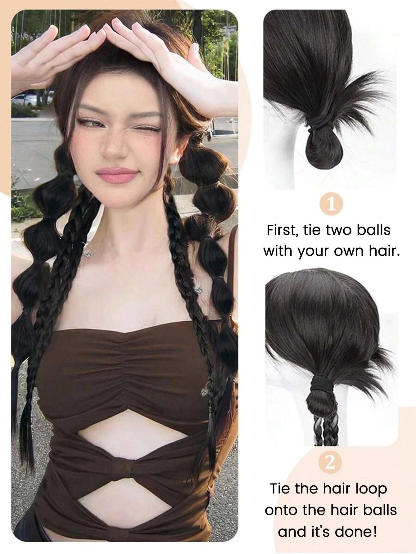 18-Inch Synthetic Bubble Braid Ponytail Extension with Rubber Band - 6