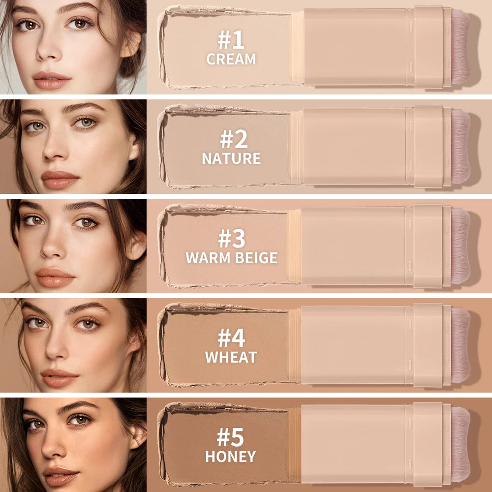 Matte Foundation Stick with Built-in Blending Brush for Flawless Coverage - 6