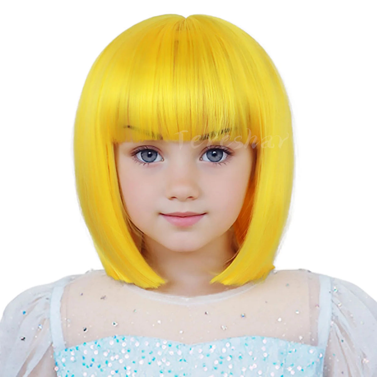 Short Straight Bob Wig with Bangs for Girls Kids Cosplay and Parties