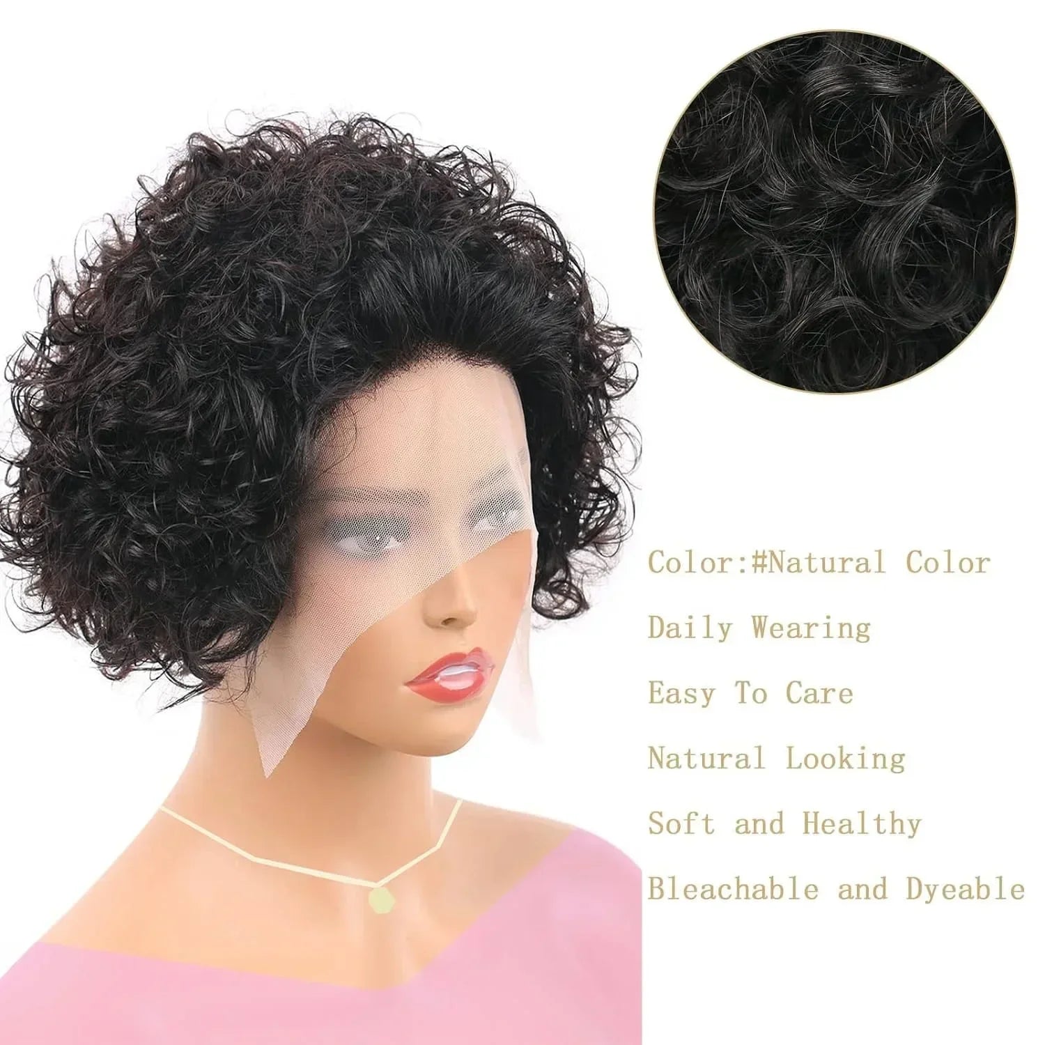 Short Curly Pixie Cut Human Hair Lace Front Wig - 12