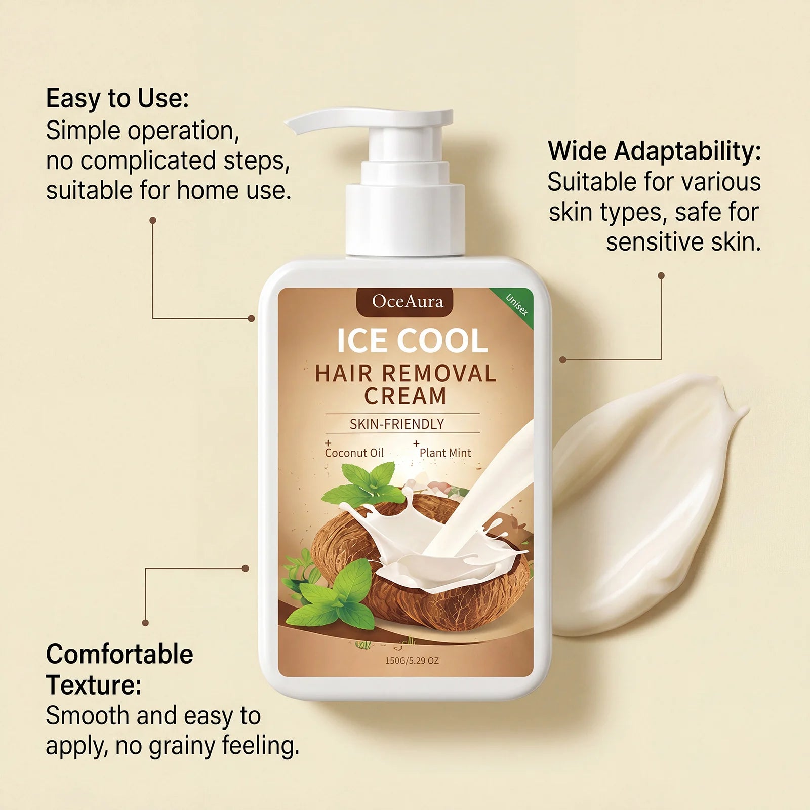 Painless Cooling Hair Removal Cream for Face and Body - 13