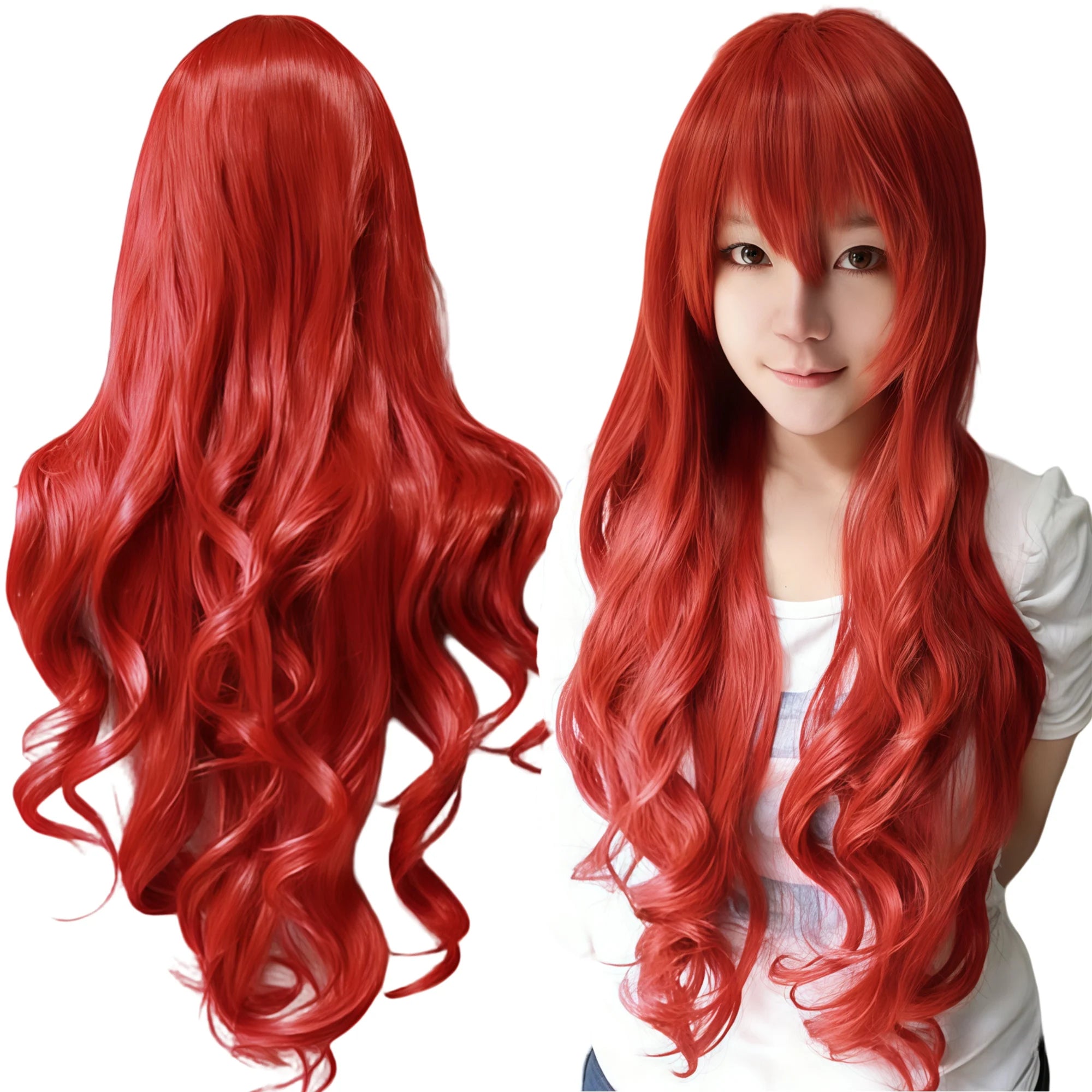 Long Hot Pink Curly Wavy Synthetic Cosplay Wig for Halloween Costumes - 8