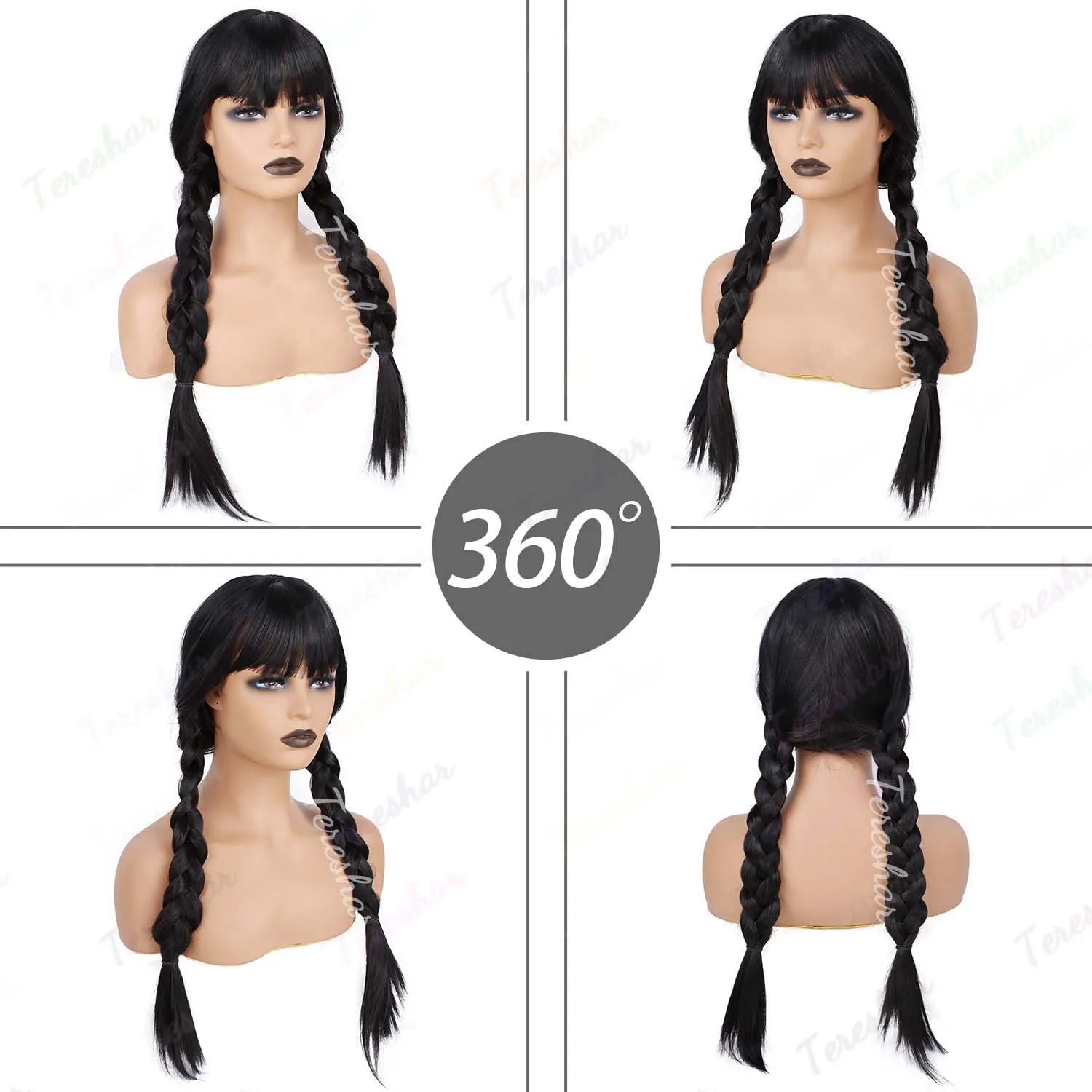 Long Braided Pigtail Wig with Bangs for Halloween and Cosplay Events - 2