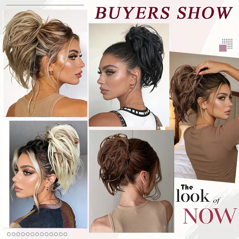 Messy Curly Hair Bun Extension Scrunchie for Quick Elegant Hairstyles - 6