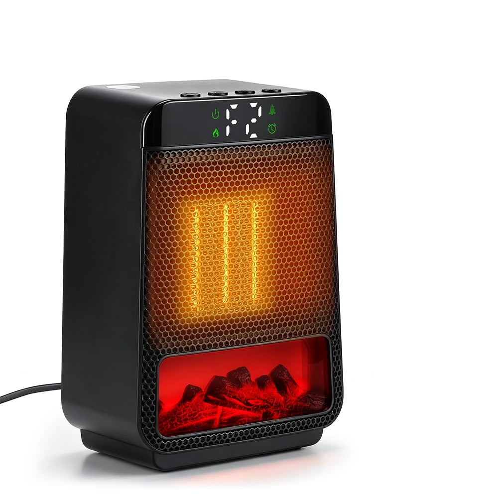 Portable Electric Space Heater with Ambient Flame Light and Timer