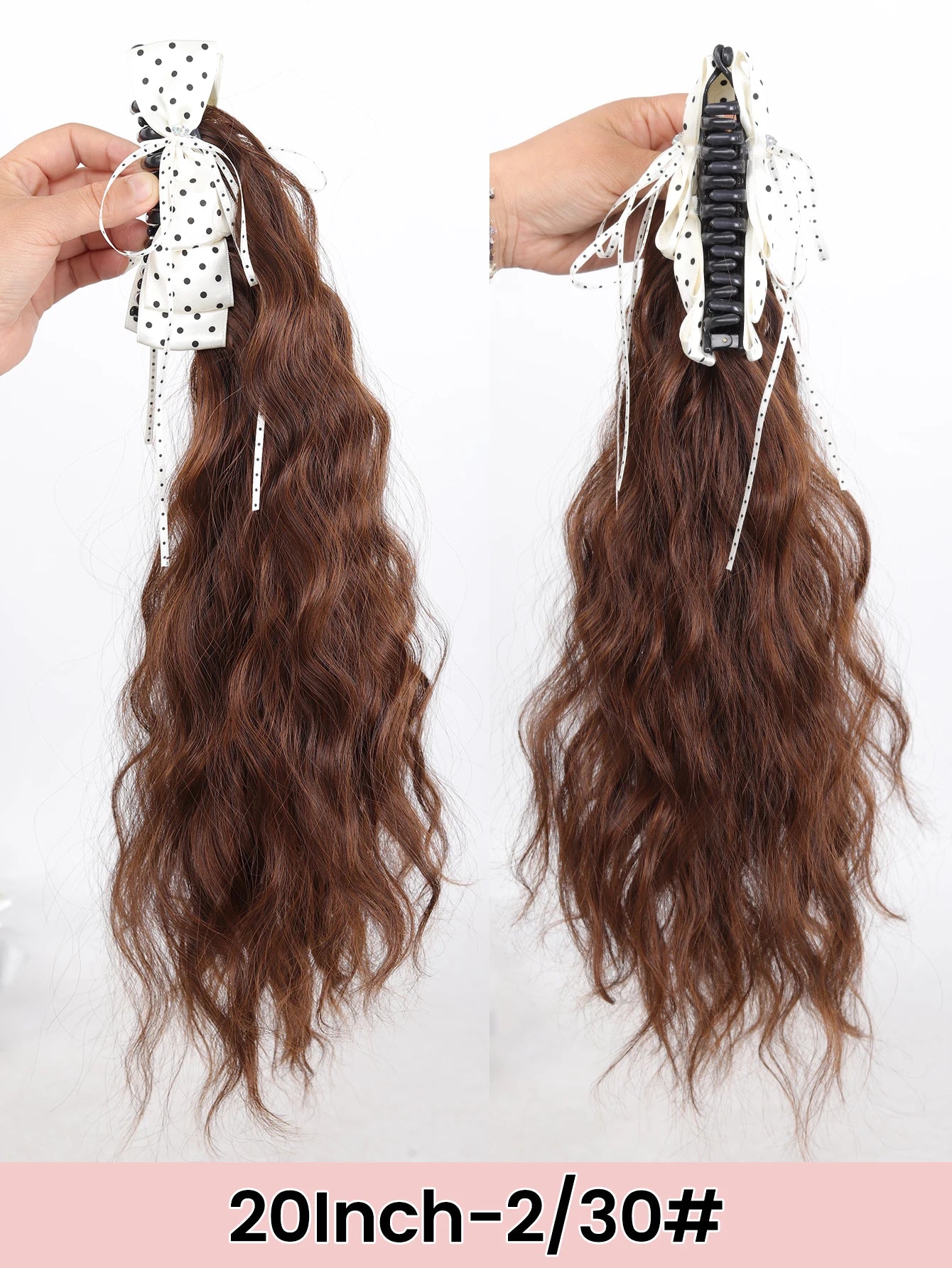 20-Inch Wavy Claw Clip Ponytail with Bow - 21