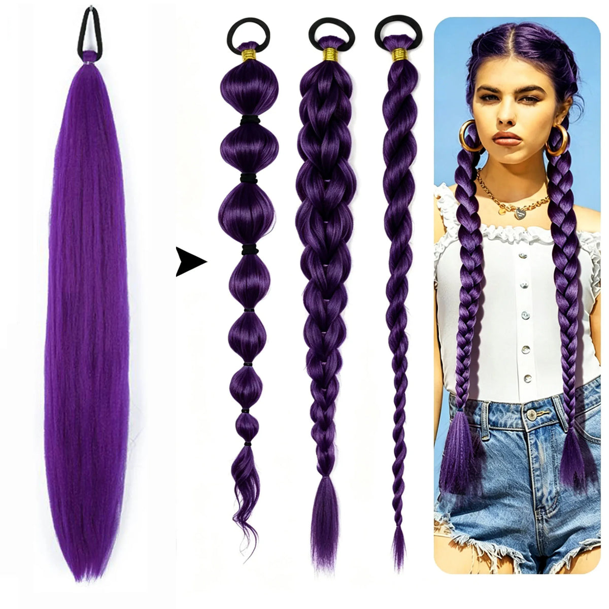 26-Inch Long Synthetic Colorful Ponytail Hair Extension for Women