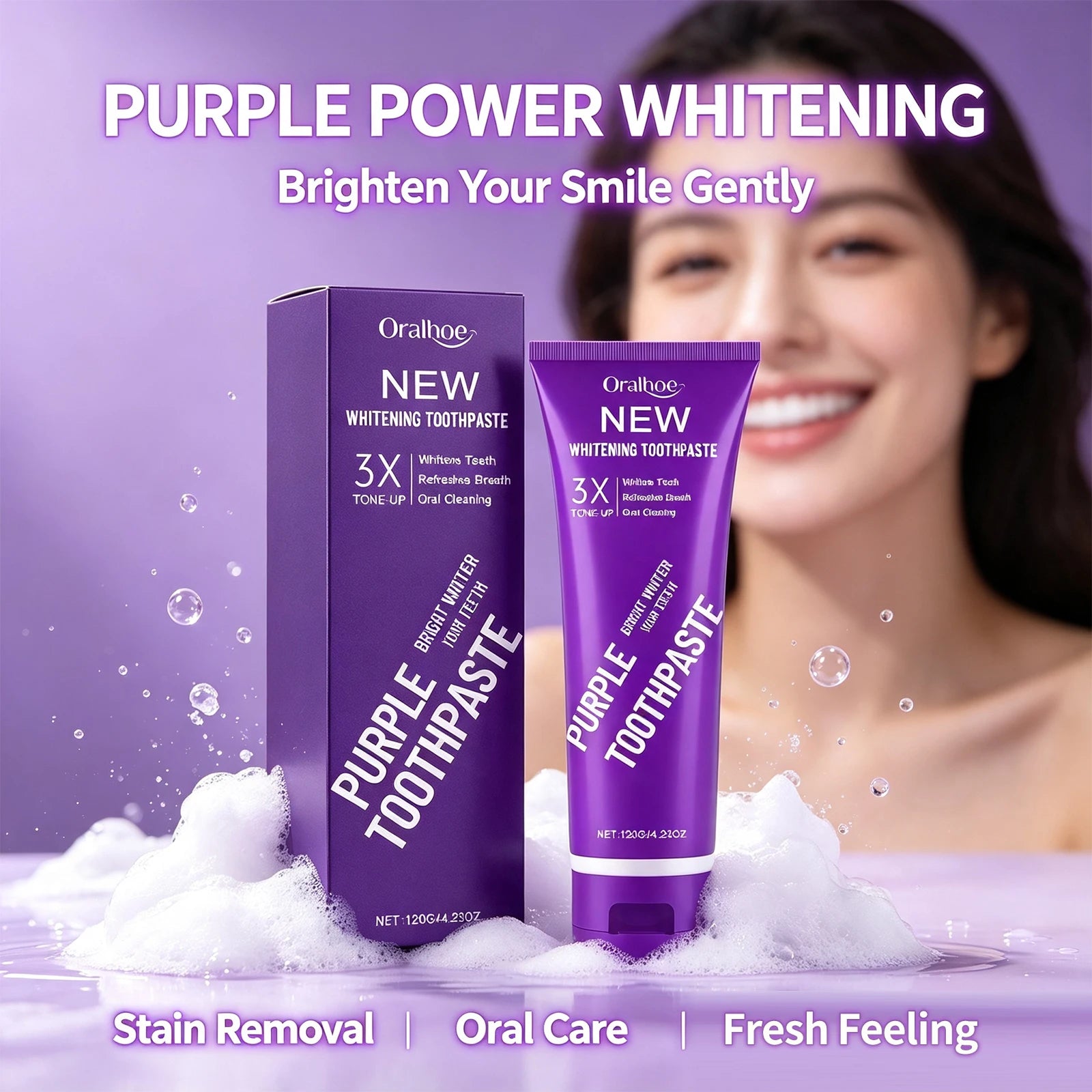Purple Teeth Whitening Toothpaste for Stain Removal and Fresh Breath - 5