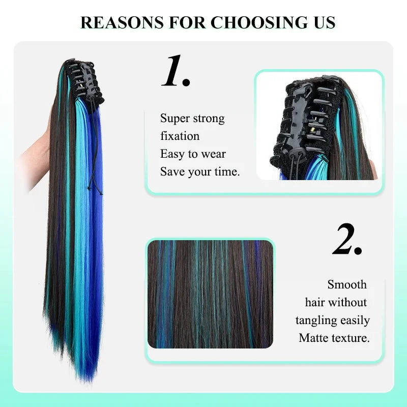 24-Inch Highlighted Claw Clip Ponytail Extension - 4