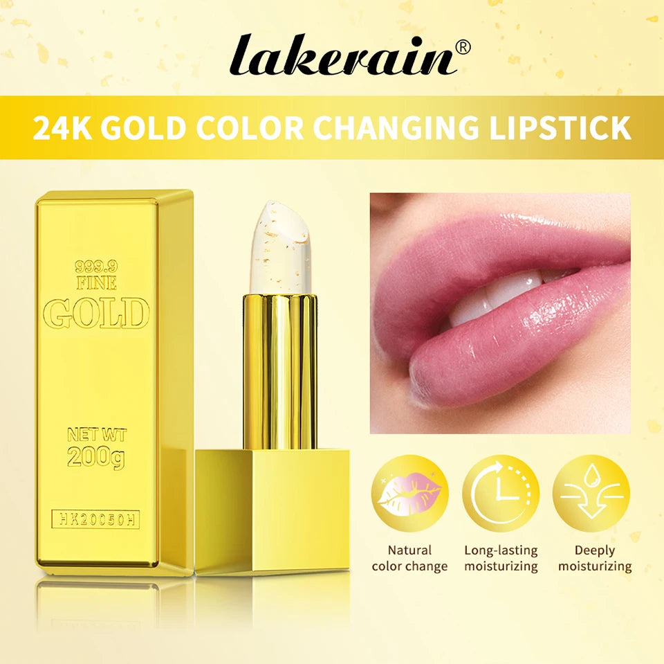 Color Changing Gold Flake Lip Balm for Hydration and Natural Pink Tint