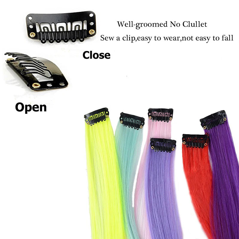 12-Piece Colorful Clip-In Hair Extensions for Parties