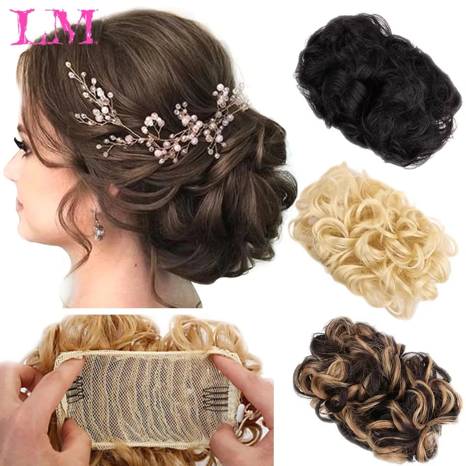 Messy Curly Hair Bun Scrunchie for Instant Elegant Updo Hairstyles