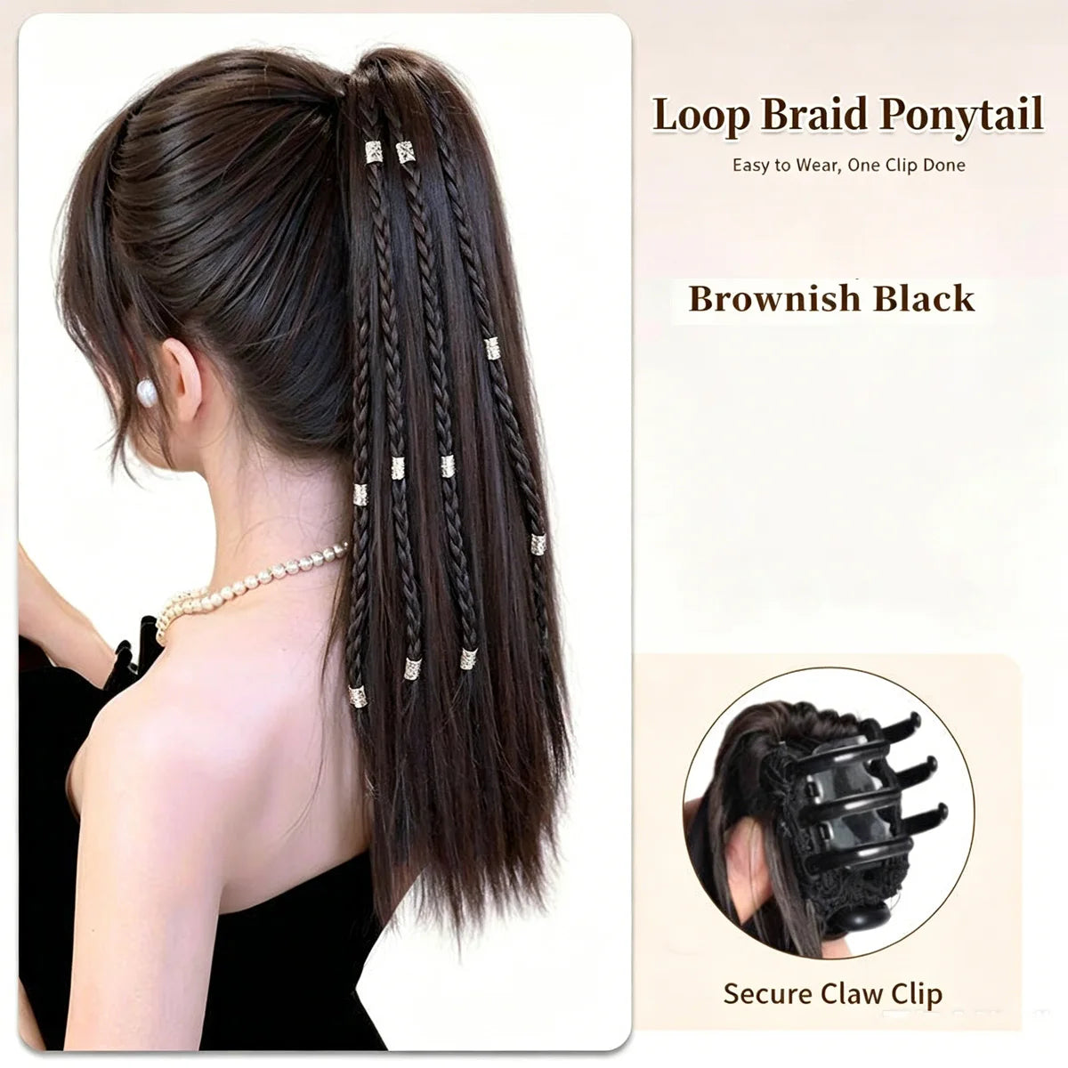 Synthetic Loop Braid Ponytail Clip In Hair Extension with Beads - 12