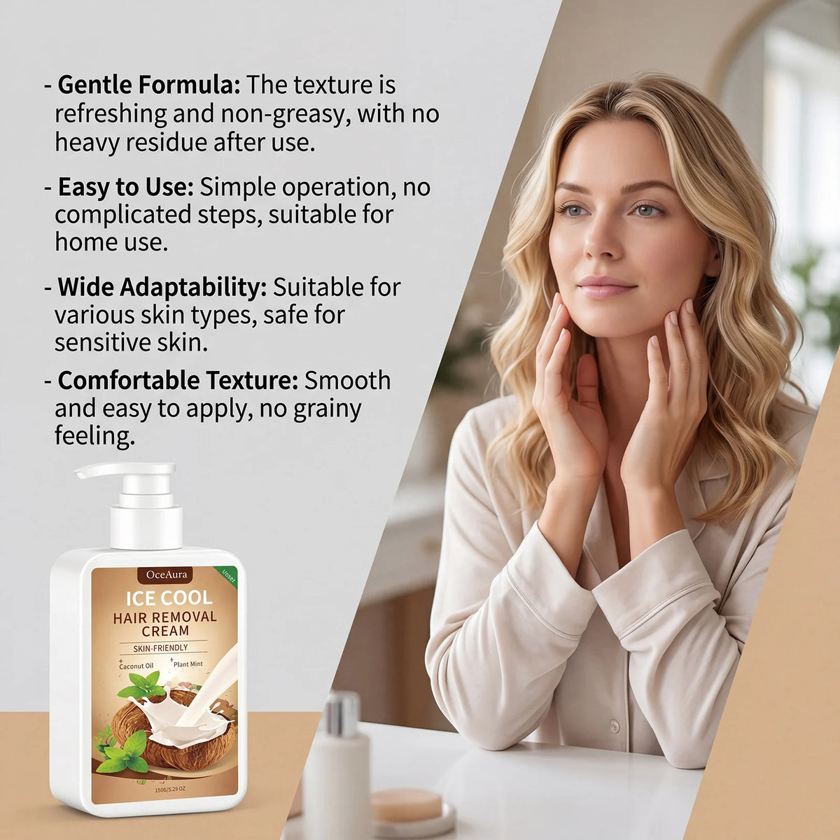 Painless Cooling Hair Removal Cream for Face and Body