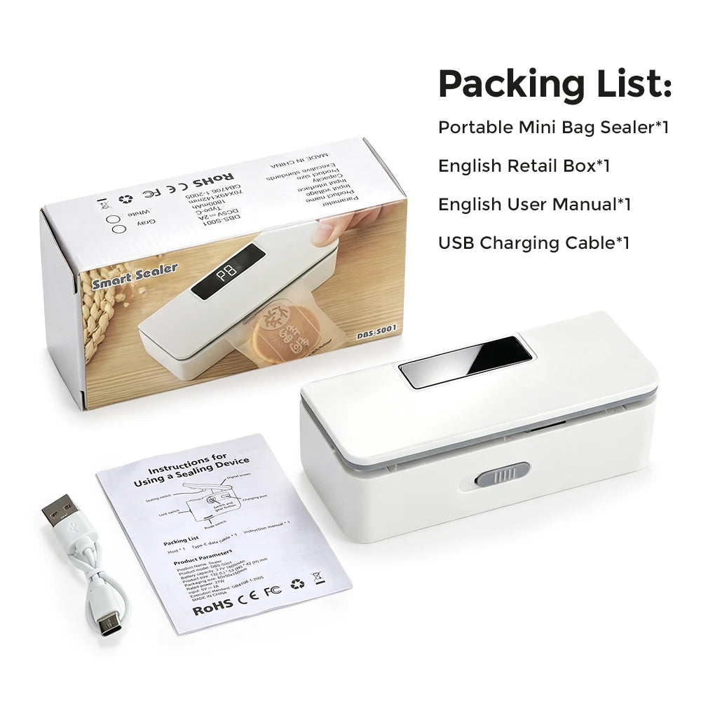 Portable Rechargeable Mini Bag Sealer with Adjustable Heat Settings