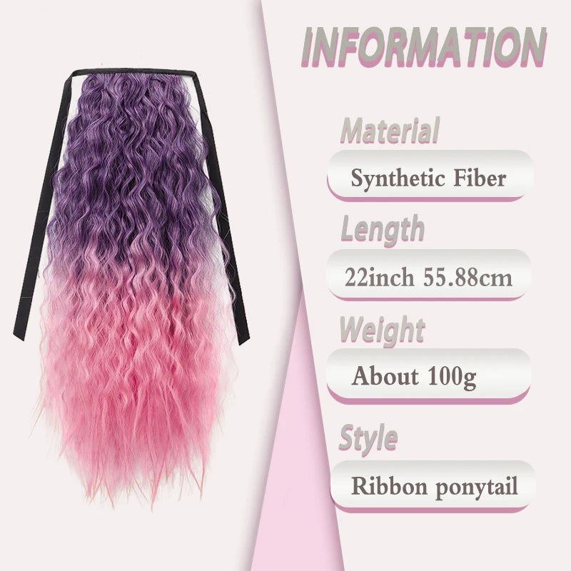 22-Inch Curly Rainbow Wrap-Around Ponytail Hair Extension - 2