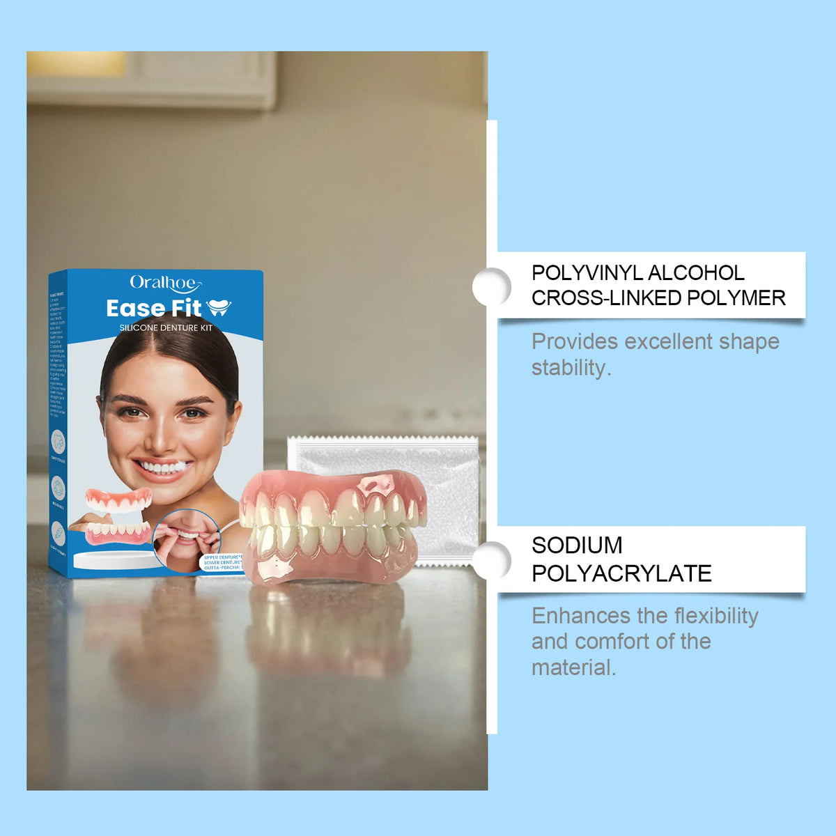 Comfortable Silicone Full Denture Set for Natural Looking Teeth Smile